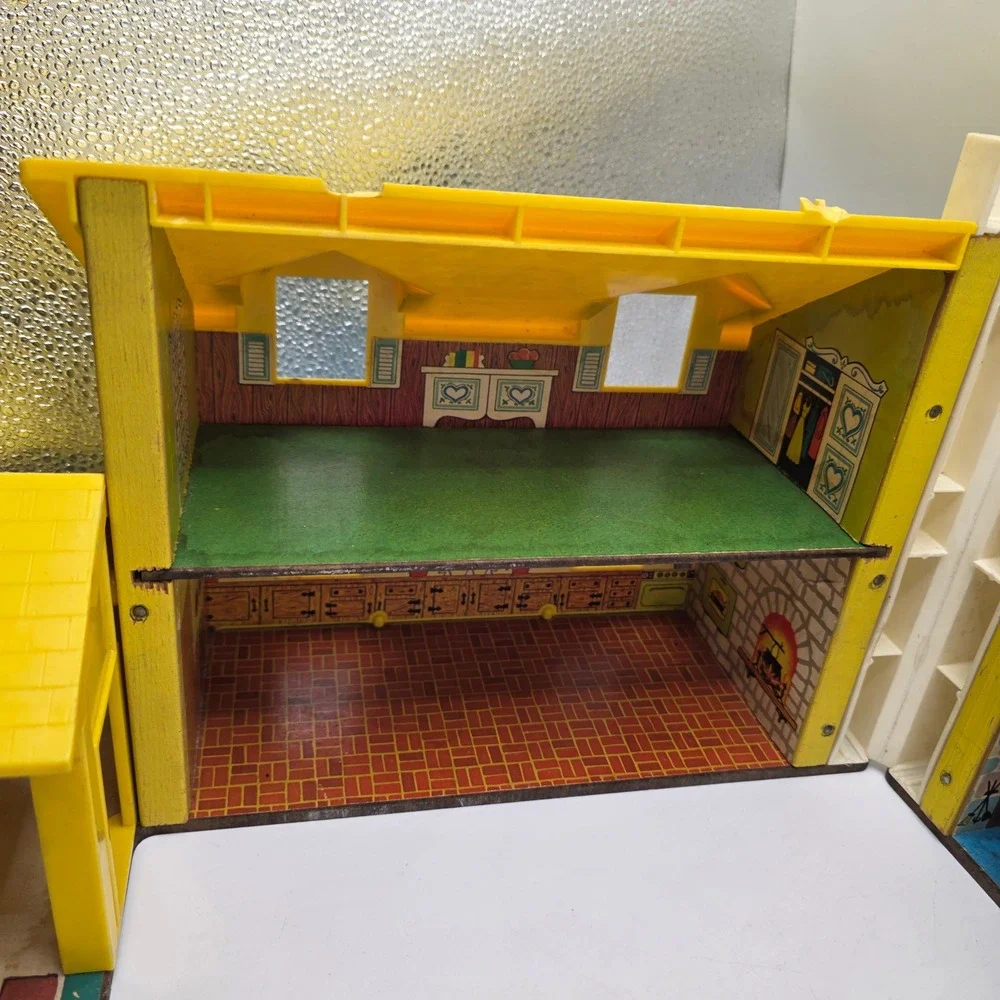 Fisher Price Play Family House 952 Vintage Blue Yellow Dollhouse Working Bell